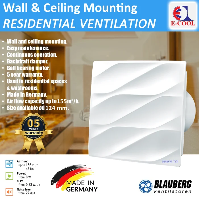 Blauberg Bavaria 125 (5'' inch) Exhaust Fan – High-Performance Ventilation for Bathrooms - Image 2