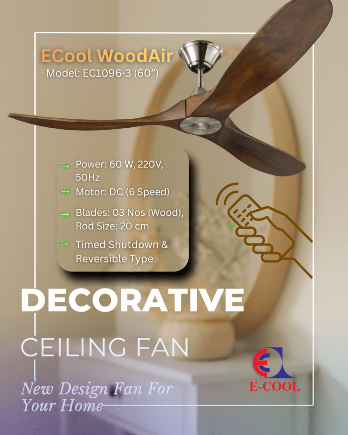 ECool WoodAir EC1096-3-60 Decorative Ceiling Fan - Image 2